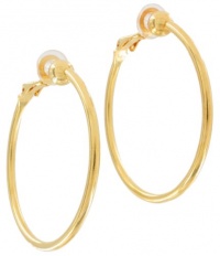 Gold Plated Metal Clip On Earrings Thin Hoop Pierced Look 1 1/2 Gold Plated Metal Clip On Earrings Thin Hoop Pierced Look 1 1/2