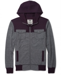 Standout in the crowd with this unique chest pocket color block hoodie by Chor. Standout in the crowd with this unique chest pocket color block hoodie by Chor.