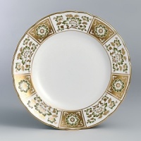 Royal Crown Derby has produced only the finest English bone china for over 250 years. Derby Panel Green is adorned with intricate green and gold floral designs that feel fresh, rich, and timeless.