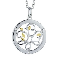 Ze Sterling Silver 18k Yellow Gold Diamond Tree of Life Pendant. 18 Ze Sterling Silver 18k Yellow Gold Diamond Tree of Life Pendant. 18