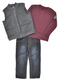 Calvin Klein Boys 2-7 Tee And Jean Canvas Puffy Vest Calvin Klein Boys 2-7 Tee And Jean Canvas Puffy Vest