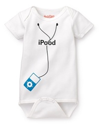 This droll Sara Kety bodysuit sends up the iconic music playing device. This droll Sara Kety bodysuit sends up the iconic music playing device.