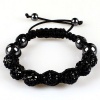 10mm Black Crystals Macrame 7pcs Beaded Shamballa Ball Adjustable Bracelet