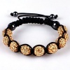 10mm Champagne Crystals Macrame 9pcs Beaded Shamballa Ball Adjustable Bracelet