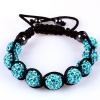 10mm Sky Blue Crystals Macrame 9pcs Beaded Shamballa Ball Adjustable Bracelet