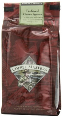 Coffee Masters Flavored Coffee Christmas Peppermint Decaffeinated, Ground, 12 Ounce Coffee Masters Flavored Coffee Christmas Peppermint Decaffeinated, Ground, 12 Ounce