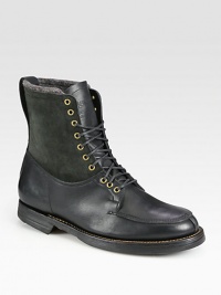 A simple winter boot exudes a mixed media composition, constructed from smooth, supple leather with suede paneling and a superior wool lining for long-lasting warmth and comfort during the cold winter months.Leather/suede upperLeather liningPadded insoleVibram soleImported A simple winter boot exudes a mixed media composition, constructed from smooth, supple leather with suede paneling and a superior wool lining for long-lasting warmth and comfort during the cold winter months.Leather/suede upperLeather liningPadded insoleVibram soleImported
