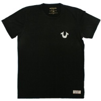 True Religion Men's Single Puff Crewneck Tee In Black With White Puff Logos True Religion Men's Single Puff Crewneck Tee In Black With White Puff Logos