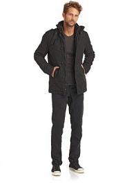 THE LOOKStand collar with buckled strap and puffer liningButton front with concealed zipperEpaulettesChest gun flapLong sleeves with button cuffsDual on-seam pocketsQuilted puffer lining with ribbed-knit hemTHE MATERIALShell: cottonBody lining: cottonFill & sleeve lining: polyesterCARE & ORIGINMachine washImported THE LOOKStand collar with buckled strap and puffer liningButton front with concealed zipperEpaulettesChest gun flapLong sleeves with button cuffsDual on-seam pocketsQuilted puffer lining with ribbed-knit hemTHE MATERIALShell: cottonBody lining: cottonFill & sleeve lining: polyesterCARE & ORIGINMachine washImported