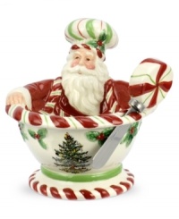 Christmas couldn't be sweeter with a Christmas Tree Peppermint bowl pairing Spode's iconic holiday pattern with festive candy stripes. Santa sits inside to greet guests as they indulge in honey, chocolate and any number of spreadable treats. Christmas couldn't be sweeter with a Christmas Tree Peppermint bowl pairing Spode's iconic holiday pattern with festive candy stripes. Santa sits inside to greet guests as they indulge in honey, chocolate and any number of spreadable treats.
