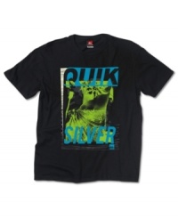 Funky bright color graphic on a solid short sleeve t-shirt by Quiksilver. Funky bright color graphic on a solid short sleeve t-shirt by Quiksilver.