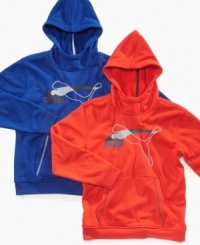 He'll stay warm and look cool in this classic Puma logo hoodie. He'll stay warm and look cool in this classic Puma logo hoodie.