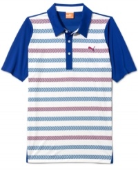 Put some swing in your on-the-green style with this striped polo shirt from Puma featuring moisture management for comfort. Put some swing in your on-the-green style with this striped polo shirt from Puma featuring moisture management for comfort.