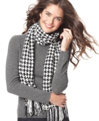 Check it out. A large-scale traditional houndstooth pattern makes a classically chic statement on Charter Club's cozy chenille scarf. Check it out. A large-scale traditional houndstooth pattern makes a classically chic statement on Charter Club's cozy chenille scarf.