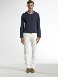 Light cotton drill pant with blue/red/blue web detail.Front slash pocketsBack flap pockets with button closure6.7 leg opening width100% cottonDry cleanMade in Italy Light cotton drill pant with blue/red/blue web detail.Front slash pocketsBack flap pockets with button closure6.7 leg opening width100% cottonDry cleanMade in Italy