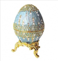Powder Blue Faberge style Egg Box with Ring Insert Swarovski Crystals Gold Figurine Powder Blue Faberge style Egg Box with Ring Insert Swarovski Crystals Gold Figurine