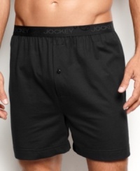 Stick to your comfort zone. Two-pack of elastic-waist boxer shorts in soft cotton knit incorporating the Jockey staycool technology that's proven to help skin feel up to three degrees cooler. Stick to your comfort zone. Two-pack of elastic-waist boxer shorts in soft cotton knit incorporating the Jockey staycool technology that's proven to help skin feel up to three degrees cooler.