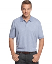 Tuck it in or wear it relaxed. This striped polo shirt from Perry Ellis is the perfect piece for khakis or casual Fridays.