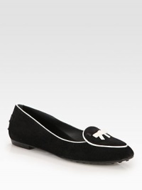 An ultra-comfortable suede staple, finished with grosgrain ribbon trim and a petite leather bow. Suede upper with a leather bow and grosgrain ribbon trimLeather liningRubber solePadded insoleMade in ItalyOUR FIT MODEL RECOMMENDS ordering true size. An ultra-comfortable suede staple, finished with grosgrain ribbon trim and a petite leather bow. Suede upper with a leather bow and grosgrain ribbon trimLeather liningRubber solePadded insoleMade in ItalyOUR FIT MODEL RECOMMENDS ordering true size.