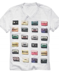 This graphic t-shirt from Bar III keeps cool style on your weekend playlist. This graphic t-shirt from Bar III keeps cool style on your weekend playlist.