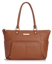 Shoulder this sleek silhouette from Calvin Klein with elegance and ease. Crafted from luxe leather with gleaming hardware and plenty of pockets, its spacious design makes it the perfect companion for work or weekends. Shoulder this sleek silhouette from Calvin Klein with elegance and ease. Crafted from luxe leather with gleaming hardware and plenty of pockets, its spacious design makes it the perfect companion for work or weekends.