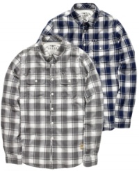 Off the graph. When you're ready to get adventurous, grab this plaid shirt from Guess to keep you warm and looking great. Off the graph. When you're ready to get adventurous, grab this plaid shirt from Guess to keep you warm and looking great.
