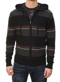 RetroFit Men's Long Sleeve Full Zip Striped Hoodie Sweater Red Black RetroFit Men's Long Sleeve Full Zip Striped Hoodie Sweater Red Black