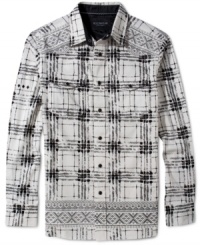 Break up your boring button down routine with this iconic printed shirt by Rocawear. Break up your boring button down routine with this iconic printed shirt by Rocawear.