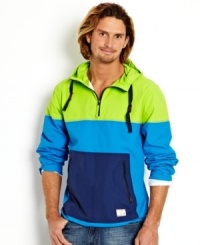 Far out. Keep out the elements and stand out in the bright, bold colors of this colorblocked hooded jacket from Nautica. Far out. Keep out the elements and stand out in the bright, bold colors of this colorblocked hooded jacket from Nautica.