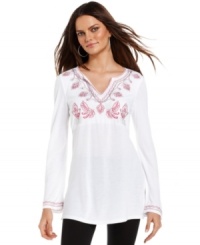 Whether you're wearing it as a coverup at the beach or atop a flirty skirt, INC's embroidered tunic adds exotic appeal! Whether you're wearing it as a coverup at the beach or atop a flirty skirt, INC's embroidered tunic adds exotic appeal!