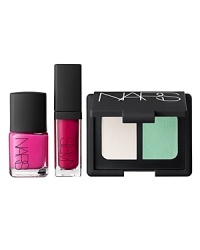 The ultimate blonde bombshell and Andy Warhol's greatest actress, Candy Darling thought beauty was a duty and worked harder at it than anyone. NARS commemorates Candy's legendary look with a deluxe silver cosmetics bag filled with tools for making your mark and doing your beauty duty. Gift set includes: Candy Darling Nail Polish (electric pink), Femme Fatale Duo Eyeshadow (sheer white shimmer and fresh mint green), and Women In Revolt Larger Than Life Lip Gloss (hot pink). The ultimate blonde bombshell and Andy Warhol's greatest actress, Candy Darling thought beauty was a duty and worked harder at it than anyone. NARS commemorates Candy's legendary look with a deluxe silver cosmetics bag filled with tools for making your mark and doing your beauty duty. Gift set includes: Candy Darling Nail Polish (electric pink), Femme Fatale Duo Eyeshadow (sheer white shimmer and fresh mint green), and Women In Revolt Larger Than Life Lip Gloss (hot pink).