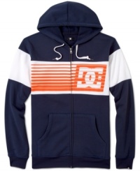 Whether you're riding the halfpipe or relaxing at home, this retro DC Shoes fleece hoodie makes for a cozy companion. Whether you're riding the halfpipe or relaxing at home, this retro DC Shoes fleece hoodie makes for a cozy companion.