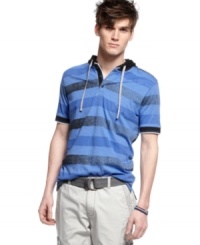 Casual cool hits new heights with this hooded polo shirt from Bar III. Casual cool hits new heights with this hooded polo shirt from Bar III.