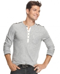 Take your t-shirt look to the next level of cool with this henley with epaulets from Kenneth Cole New York. Take your t-shirt look to the next level of cool with this henley with epaulets from Kenneth Cole New York.