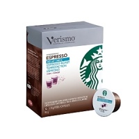 Designed for Starbucks' Verismo coffee systems, these individual-serving pods contain a decaf dark espresso roast. Designed for Starbucks' Verismo coffee systems, these individual-serving pods contain a decaf dark espresso roast.