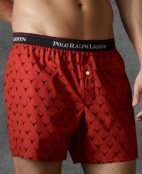This relaxed-fitting boxer short by Polo Ralph Lauren is woven from crisp cotton and adorned with an allover print. This relaxed-fitting boxer short by Polo Ralph Lauren is woven from crisp cotton and adorned with an allover print.