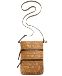 Make a move toward contemporary cool with this crossbody design from American Rag. Signature print, contrast trim and golden hardware add depth and dimension, while the surprisingly spacious interior stashes your everyday essentials with ease. Make a move toward contemporary cool with this crossbody design from American Rag. Signature print, contrast trim and golden hardware add depth and dimension, while the surprisingly spacious interior stashes your everyday essentials with ease.
