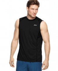 Get back in the game with the top-notch performance capabilities of this sleeveless tee from Asics. Get back in the game with the top-notch performance capabilities of this sleeveless tee from Asics.