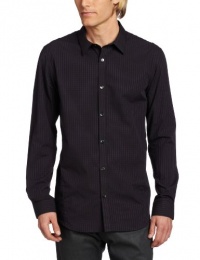 Calvin Klein Sportswear Men's Long Sleeve Mini Plaid Sateen Dobby Stripe Woven, Black, Large Calvin Klein Sportswear Men's Long Sleeve Mini Plaid Sateen Dobby Stripe Woven, Black, Large
