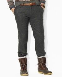 Drawing inspiration from the sophisticated style of the English countryside, a classic dress pant is crafted from luxe wool flannel for casual refinement. Drawing inspiration from the sophisticated style of the English countryside, a classic dress pant is crafted from luxe wool flannel for casual refinement.