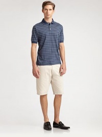 EXCLUSIVELY OURS. A neat, sophisticated style of pure cotton with contrasting stripes. Three-button placketShort sleevesCottonMachine washImported EXCLUSIVELY OURS. A neat, sophisticated style of pure cotton with contrasting stripes. Three-button placketShort sleevesCottonMachine washImported