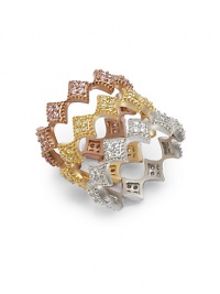 THE LOOKSet of three stackable ringsDiamond-shaped silhouetteCubic zirconia accentsBlush, silver and gold vermeil-plated sterling silver settingTHE MEASUREMENTWidth, about .25ORIGINImported THE LOOKSet of three stackable ringsDiamond-shaped silhouetteCubic zirconia accentsBlush, silver and gold vermeil-plated sterling silver settingTHE MEASUREMENTWidth, about .25ORIGINImported