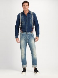 Heritage-inspired denim comes to life in this carpenter-fit silhouette with railroad stripe detailing, finished in a distressed, highly-faded wash.Detachable suspendersInseam, about 34CottonMachine washImported Heritage-inspired denim comes to life in this carpenter-fit silhouette with railroad stripe detailing, finished in a distressed, highly-faded wash.Detachable suspendersInseam, about 34CottonMachine washImported