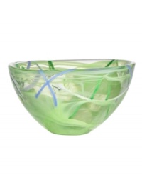 With a lime-green haze and hand-applied bands of eye-catching color, each Contrast bowl from Kosta Boda is completely unique. A simple shape showcases each stroke and swirl with true artistry. With a lime-green haze and hand-applied bands of eye-catching color, each Contrast bowl from Kosta Boda is completely unique. A simple shape showcases each stroke and swirl with true artistry.