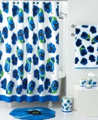 Your bath, in bloom. Taking inspiration from American artist Vera Neumann's classic silk scarves, the Poppies shower curtain features a bold, modern poppy design in refreshing shades of blue. Your bath, in bloom. Taking inspiration from American artist Vera Neumann's classic silk scarves, the Poppies shower curtain features a bold, modern poppy design in refreshing shades of blue.