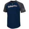 MLB Milwaukee Brewers Big Leaguer Fashion Crew Neck Ringer T-Shirt, Navy Heather/Charcoal Heather