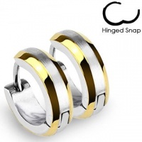 Pair of Stainless Steel Hoop Earring with Gold Plated Edges and Brushed Steel Center; Comes With Free Gift Box