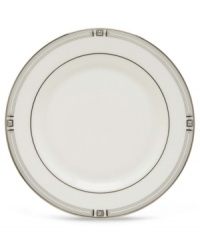 An art deco inspired design, platinum trim and metallic dots lend the Westerly Platinum bread and butter plate sophisticated polish. This versatile collection perfectly coordinates with a variety of stemware and table linens. An art deco inspired design, platinum trim and metallic dots lend the Westerly Platinum bread and butter plate sophisticated polish. This versatile collection perfectly coordinates with a variety of stemware and table linens.