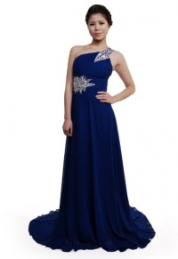 Moonar Embelishment One-shoulder Chiffon Prom Gowns Long Evening Dress