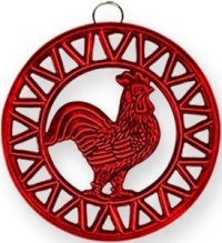 Old Dutch Two Tone Red Rooster Trivet, 8-Inch